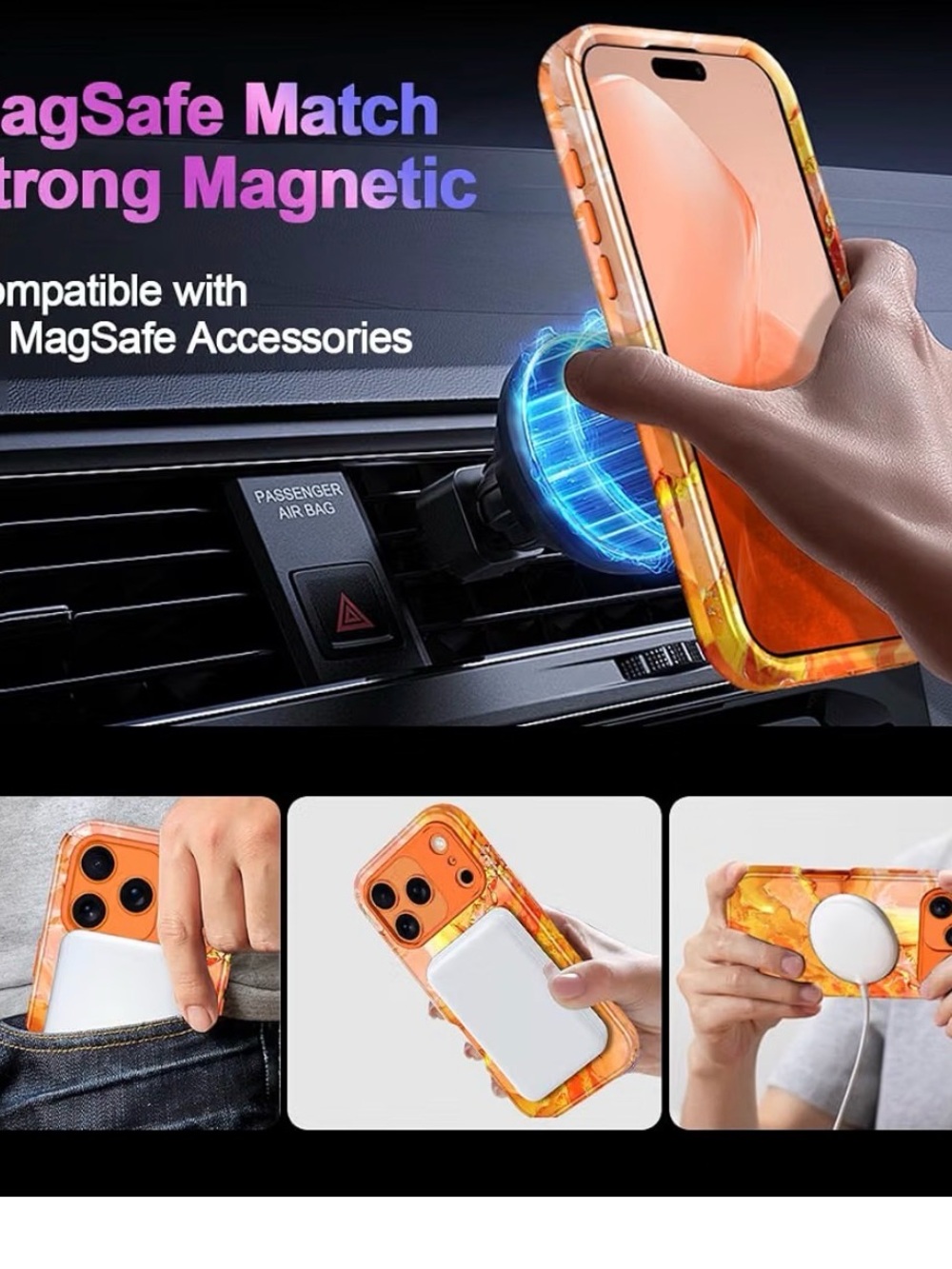 Orange iPhone 17 Pro Max Case with MagSafe Compatibility shockproof NEW - Picture 5 of 11